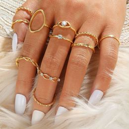 Fashion Eye 11 Piece Set for Women's Instagram Cool Multi Joint Creative Diamond Inlaid Ring