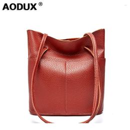 Evening Bags AODUX Genuine Cow Leather Women Shopping Bucket Shoulder Bag Long Handle Handbag Lady Female First Layer Cowhide Satchel