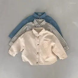 Jackets Autumn Ins Boy Baby Casual Denim Coats Born Solid Cardigan Loose Long Sleeve Tops Children Girl Cotton Plaid Fashion Jacket