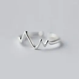 Cluster Rings 925 Sterling Silver Irregular Geometric Wave Adjustable Ring Simple Jewellery For Women Heartbeat Bague Femme Wholesale