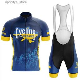 Cycling Jersey Sets 2023 Ukraine Sports Team Short Seves Cycling Jersey Suit Summer Mens Outdoor Sport Bike Suit Breathab Mountain Bike Clothing L48