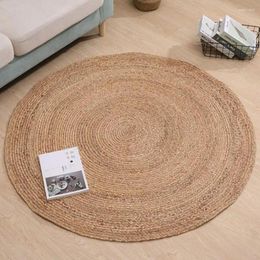 Carpets Natural Jute Japanese Creative Round Style Carpet For Living Room Hand-Made Rattan Grass Rugs Sofa Mats Bedroom Chair