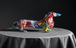 Creative Home Modern Painted Colourful Dachshund Dog Decoration Wine Cabinet Office Decor Desktop Crafts 2011257485440