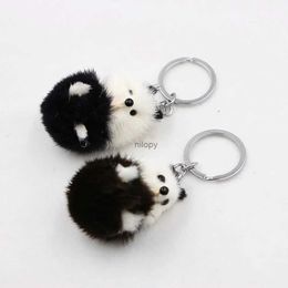 Keychains Lanyards Real Fur and Mink Hair Red Panda Keychain Bag Pendant Creative Cute Red Panda Mobile Phone Bag Accessories