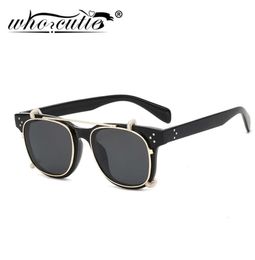 Fashion Steampunk Clip on Sunglasses Removable Lens Vintage Brand Design Three Dot Leopard Square Frame Flip Up Sun Glasses S1887526163