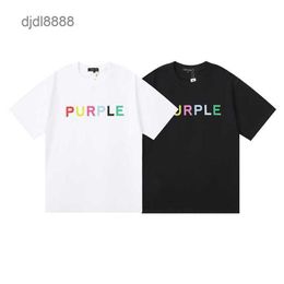 Luxur Mens T-shirt 23ss Spring/summer Fashion Purple Brand Letter Colorful Printed Hip Hop and Womens Casual Short Sleeved