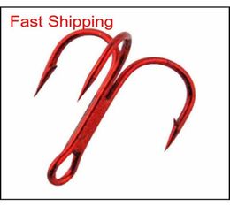 100pcs 35647 High Carbon Steel Treble Fishing Hooks Red Black Round Bent Triple Hard L qylqLY yhshop2010238e2150525