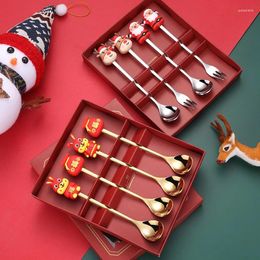 Spoons Stainless Steel Spoon Cartoon Year Fu Dessert Fork Christmas Stirring Coffee Gift Set