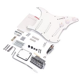 Cables White Electric Guitar Tremolo Bridge System with 11 Holes Pickguard Sss Pickup, Back Plate, 1/4inch Jack Socket