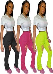 Women ps size designer ripped one piece sports pants spring casual clothes fold capris split trousers solid Colour leggings hole DHL 28773431864