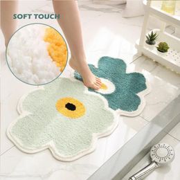 Bath Mats Flocking Anti Slip Mat Cute Flower Thick Floor Super Soft Household Carpet Bathroom Shower Entrance Door Decoratio