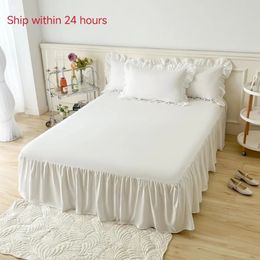 White Bed Skirt Lace Ruffled 1pcs Sheet Cover Nonslip Mattress Bedsheet Solid Colour Bedspread 240415