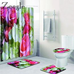 Bath Mats Zeegle Floral Pattern Shower Curtain And Toilet Rug Bathroom Non-slip Absorbent Door Mat Flannel Soft 4pcs