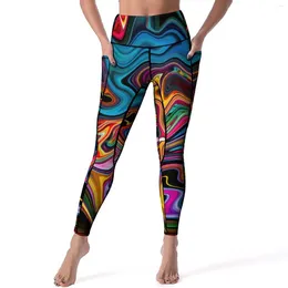 Active Pants Liquid Marble Abstract Leggings Colourful Stripe Art Push Up Yoga Sweet Legging Women Design Fitness Sports Tights