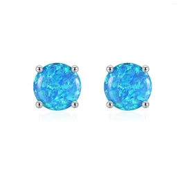 Stud Earrings 925 Sterling Silver Blue Opal For Girl's Gift