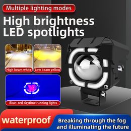 Mini Driving Light Motorcykel Angel Eyes Fog Lights Tricolor Lenses 150W 20000lm Motorcykel LED Spotlights Arbetsljus Körande ljus