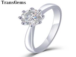 Transgems 14k White Gold Solitaire Moissanite Engagement Ring For Women Unique Octagon Cutting 1ct 6mm F Colour Moissanite Ring Y192267314