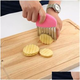 Fruit Vegetable Tools Stainless Steel Wavy Cutter Slicer Potato Carrot Crinkle French Fries Making Knife Kitchen Drop Delivery Hom Hom Otn7M