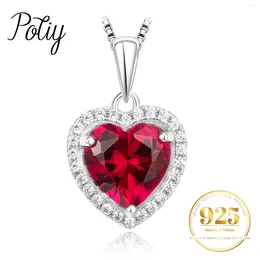 Pendants Potiy Heart Shape 3.6ct Created Ruby Pendant Necklace No Chain 925 Sterling Silver For Women Daily Wedding Party Jewellery