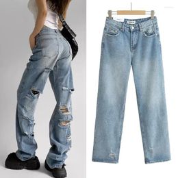 Women's Jeans Broken Straight Women 2024 Fall High Waist Loose Wide Leg Pants Fashion Button Pocket Streetwear Clothing