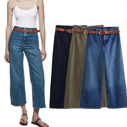 Women's Jeans Maxdutti American Retro Solid Denim Pants High Waist Wide Leg Casual Mommy Women With Belt Loose Ankle Ladies