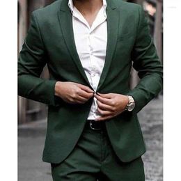 Men's Suits Green One Button Slim Fit Men Skinny High Quality Outfits Elegant Blazer 2 Piece Jacket Pants Set Formal Business Clothing