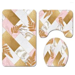 Bath Mats 3pcs Mat Set Flannel Marble Leaf Print Bathroom Carpet Household Floor Pad