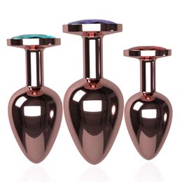 3pcs/Lot Smooth Metal Rose Gold Plating Crystal Jewellery Anal Plug Erotic Toy Anal Tube Butt Plug Adult Product For Women Man Gay