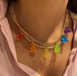 Punk Colorful Gummy Bear Pendant Metal Crystal Choker Necklace for Women Multilayer Cute Bear Tennis Clavicle Chain New Jewelry H7940528
