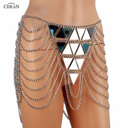 Chran Mirror Chain Metallic Skirt Lingerie Disco Party Mini Dress Beach Cover Up Chain Necklace Bra Bralette Jewelry CRM282 T200501687058