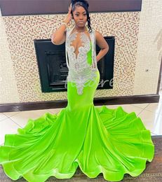 Princess Green Diamond Prom Dresses With Beaded Tassel Black Women Mermaid Evening Gowns Plus Size Special Occasion Birthday Reception Party Gowns 2024 Glam