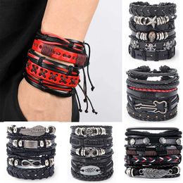 Other Bracelets Eif Dock Vintage Multi-layer Punk Gothic Red PU Leather Bracelet Handmade Ladies Mens Bracelet Jewellery Party Birthday GiftsL240415