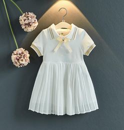 Retail baby girls dress pleated princess dress skirt turndown collar cotton polo skirts kids casual clothes children boutique clo8187006