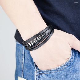 Link Bracelets 2024 Cross-border Explosive Stainless Steel Multi-layer Woven Bracelet Hand-woven Leather Male Retro Punk Jewellery