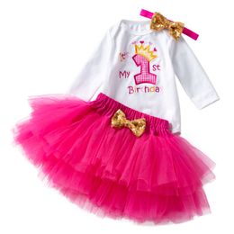 Frühlings- und Herbst neues Produkt Girl Baby süßes Sticken Brief 1 Langarm Schatz Rose Red Prinzessin Kleid Set