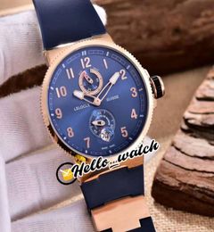 Cheap New Maxi Marine Diver 1186126363 1186126 Automatic Mens Watch Power Reserve Blue Dial Rose Gold Case Rubber Watches Hell8084282