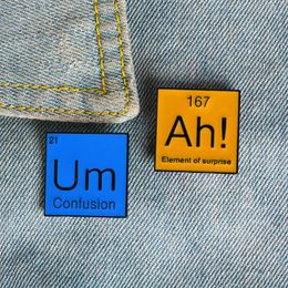 Periodic Table Enamel Pin Ah! Um Brooches Bag Clothes Lapel Pin Modal Particle Badge Funny Jewellery Gift for Chemistry Friends