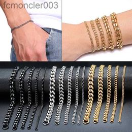 3mm-11mm Mens 14k Gold Plated Women Cuban Link Chains Stainless Steel Curb Bracelet Silver Black Color Wrist Bracelets Gift 2NC7