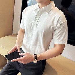 Men's Polos Summer Korean Striped Polo Shirt For Men Business Casual T-shirts Slim Fit Short Sleeve Lapel Tee Tops Social Streetwear
