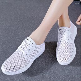 Casual Shoes Women Breathable Vulcanised Summer Solid Colour Hollow Mesh Running Sneakers Lace Up Trainers Zapato De Mujer