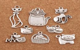 140pcslot Mix Cat Animal Charm Beads Antique Silver Pendants Jewellery Findings DIY Components LM43 LZsilver5640570