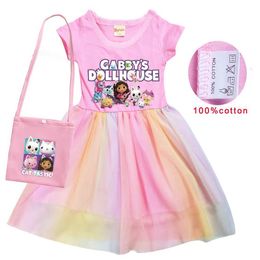 Girl's Dresses Gabbys Doll House Girl Cat Delicious Role Play Costume Girl Clothing Bag Kawaii Childrens Princess Clothing Birthday Party Clothing T240509