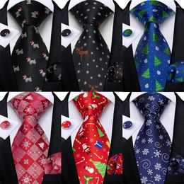 Bow Ties 2024 Men's Christmas Neck Tie Set Black Blue Red Smowflake Santa Claus Print Silk For Men Gift Party Accessories Wholesale