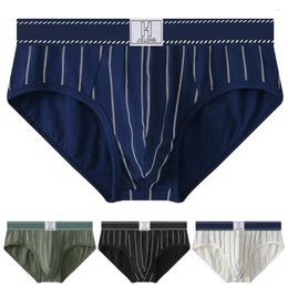 Underpants Mid-rise Men Briefs Men's Casual Striped With Wide Waistband 3d U-convex Design Breathable Stretch Fabric For