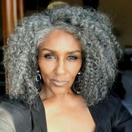 Brazilian Human Hair Sliver Grey hd lace front Wigs Gray Afro Kinky Curly Hair Wig 13x4x1 t part salt&pepper Afro Wigs for Black Women 14inch