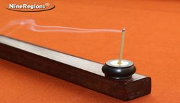 SuperDeal ebony wood incenso burner for incense sticks censer with copper stand porta desk encens holder decoration gift1925412