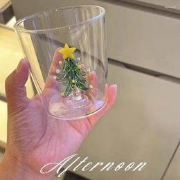 Wine Glasses Creative Hand Blown Glass Cup With Beautiful 3D Christmas Tree Rose Durable Mug Ideal Gift