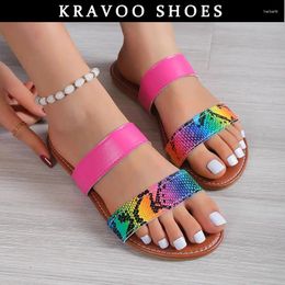 Slippers KRAVOO Shoes Women Flat Sandals Women's PU Mixed Colour Beach Holiday Sandal Fashion Summer 2024