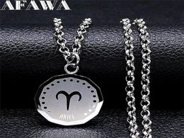 Pendant Necklaces Stainless Steel Aries Astrology Necklace WomenMen Silver Colour Round Punk Jewellery Ciondoli Acciaio Inox NXS024884673