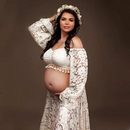 2 in 1 Boho Maternity Pography Outfit Dress Bohemian Pregnancy Po Shoot Long Dresses Pregnant Woman Dress 240412